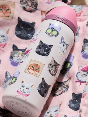 Owala Pink Cat-Pattern Insulated Bottle
